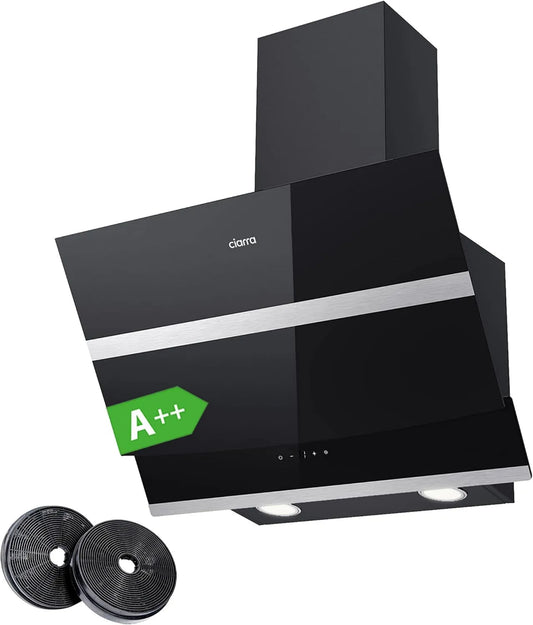 CIARRA CBCB6736N exaustor, 60CM, 650 m3/h, capa de cozinha, inclinação, evacuação e reciclagem, iluminação LED, toque, preto, 4 velocidades