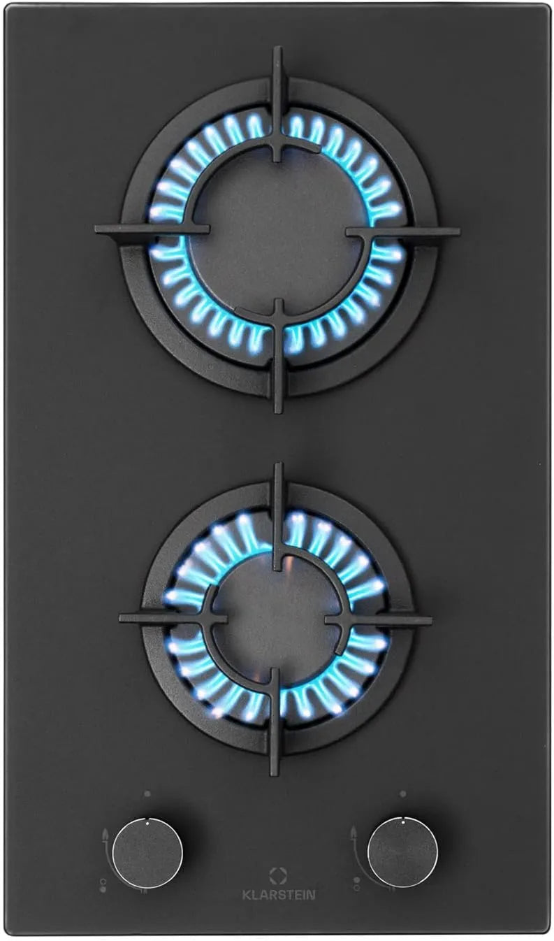 KLARSTEIN Gas fooker com forno elétrico, 2 lareiras, 4200 W, aço inoxidável, 2 fogão a gás queimador, 2 mesa elétrica leve