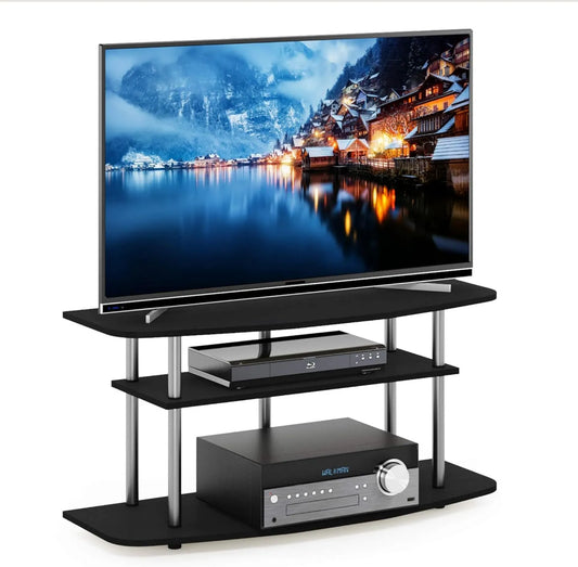 Furinno suporte de TV, 46 polegadas, 3 níveis, decoração da sala, aço inoxidável, preto, console de TV, madeira concebida, Oak preto, Centro de entretenimento