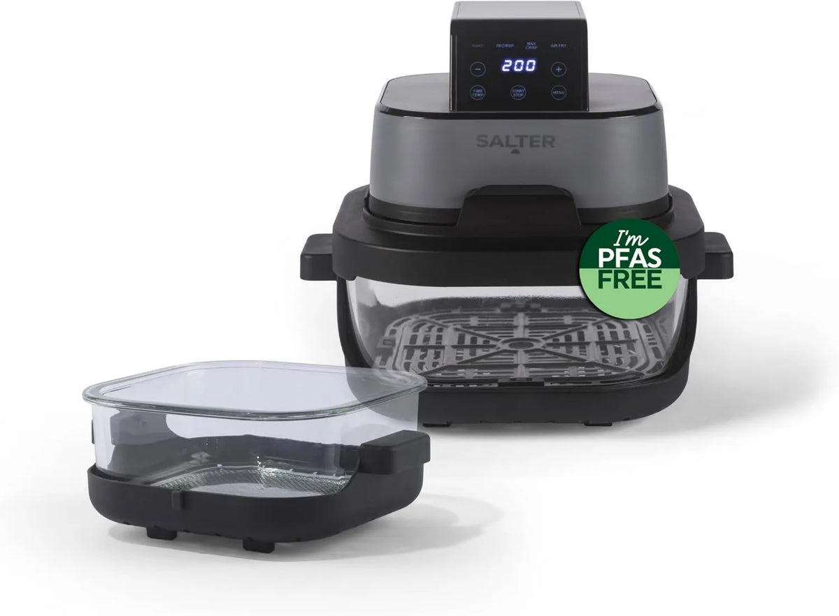 Máquina de lavar loiça, 4 L, 1500 W, 4 programas, portátil, 360° janela, até 200 °C, 5 L, 2 recipientes nômades de 1, Salter Crisp & Go Air Fryer