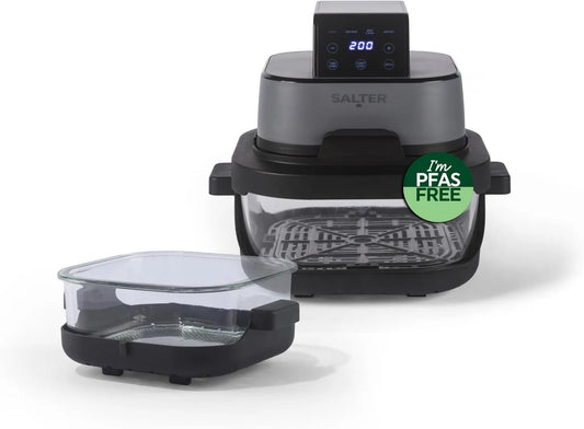 Máquina de lavar loiça, 4 L, 1500 W, 4 programas, portátil, 360° janela, até 200 °C, 5 L, 2 recipientes nômades de 1, Salter Crisp & Go Air Fryer