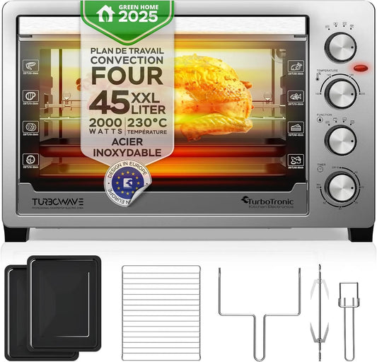 TurboTronic By Z-LINE Forno elétrico, 45 L, 2000 W, TurboTronic EVS45, compacto, 230 °C, forno de convecção, Mini forno, Prata