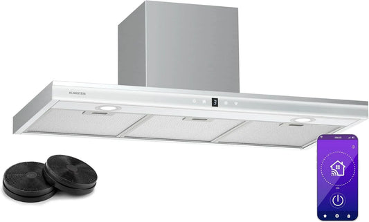 KLARSTEIN 6000K exaustor, 90cm, 700m3/h, 56dB, capa de cozinha, iluminação LED, instalação de parede, toque, Wi-Fi, silencioso, preto