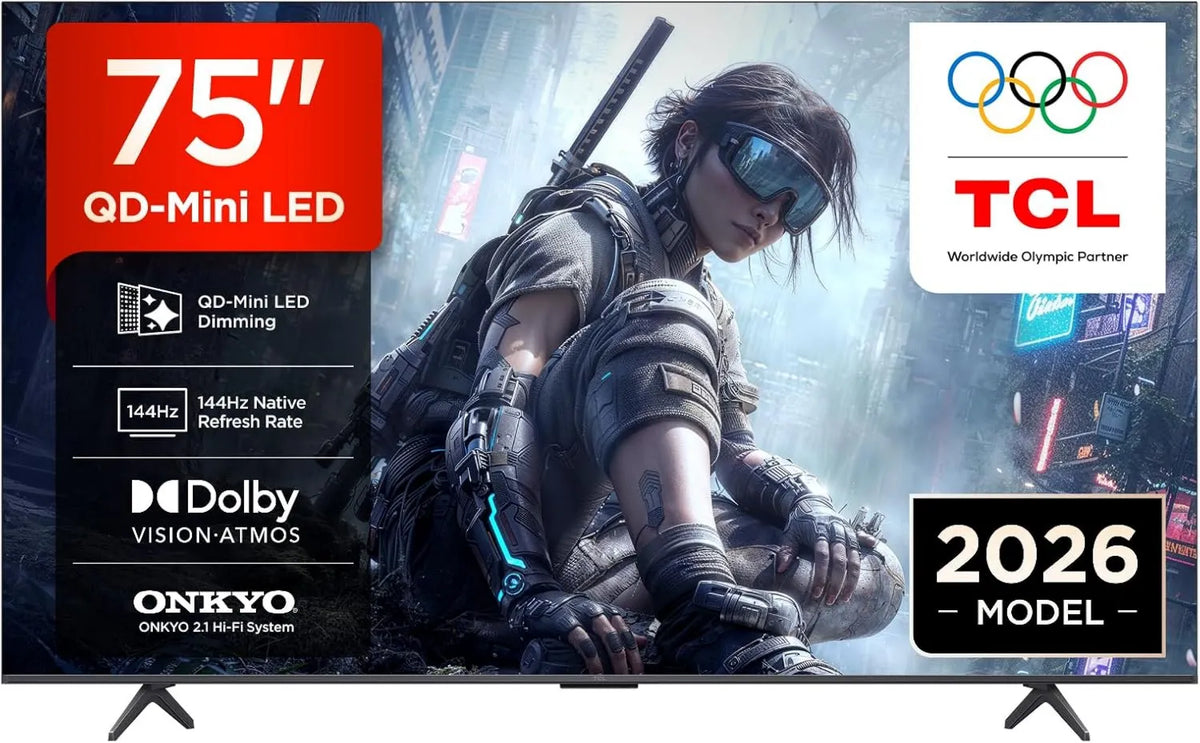TCL Google 75T8D Smart TV, 75 polegadas, 144 Hz, TV, 4K UHD, QLED, HDR, HDR10+ e Atmos, Dolby Vision, Sound Onkyo 2, 144Hz VRR, FreeSync Premium