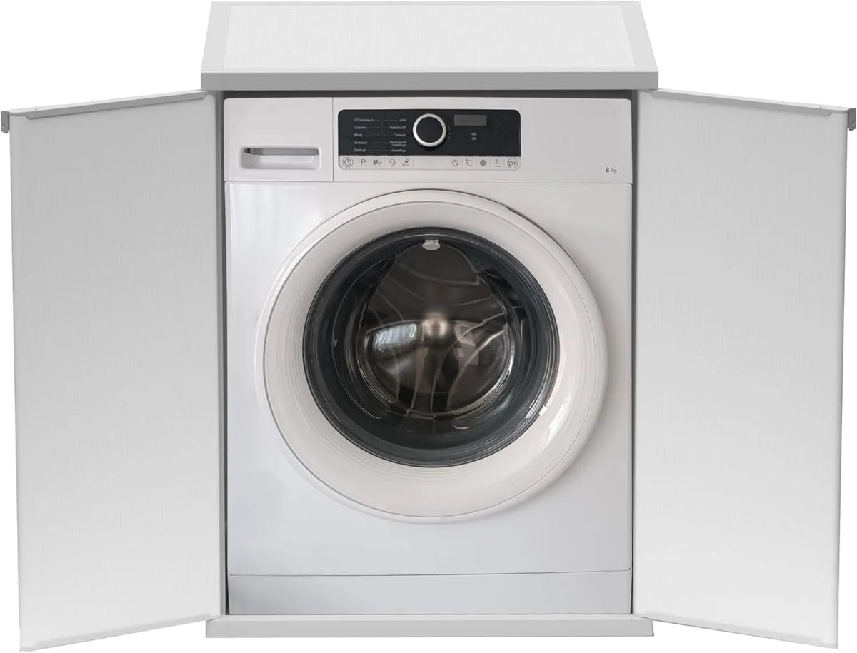 Máquina de lavar, 68, 5 L, exterior, branco, 5 L x 64, 5 D x 88 H cm, PVC e ABS, resistente à humidade, Adventa: armário de tampa de máquina de lavar em