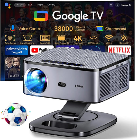 xIWBSY Google WiFi6 Smart TV, TV, 4K UHD, Wi-Fi, Bluetooth, Full HD, 4K Video Projector Vocal Control, 38000 Lumen FHD, 360° Rotação, Auto Focus