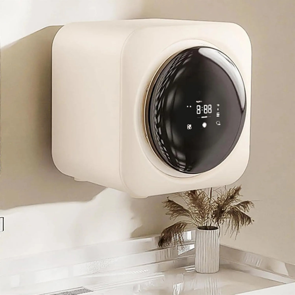 Máquina de lavar roupa, 5 L, instalação de parede, para Apartamentos e Espaços Pequenos, ZMIN Mini Máquina de lavar automática 3, Bege, Lavagem e Secagem