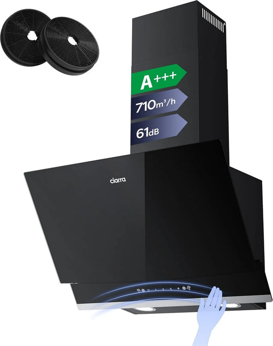 CIARRA CBCB6736A CBCF003 exaustor, 60 cm, 710 m3/h, 61 dB, capa de cozinha, inclinação, descarga e reciclagem, toque, preto, intensidades LED 2