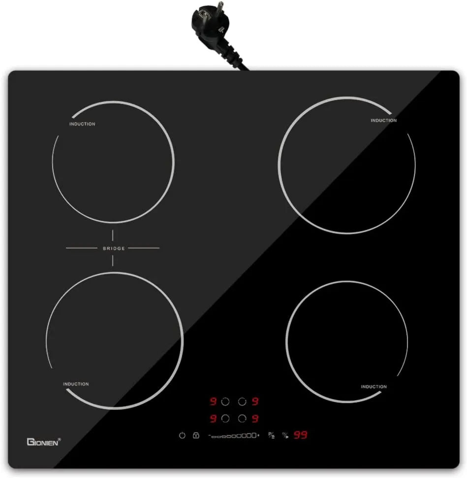 GIONIEN Placa de indução 16Amp, 60cm, 2800W, mesa de cozinha de indução, built-in, 4 placas de cozinha Mesa de cozinha, 2800W