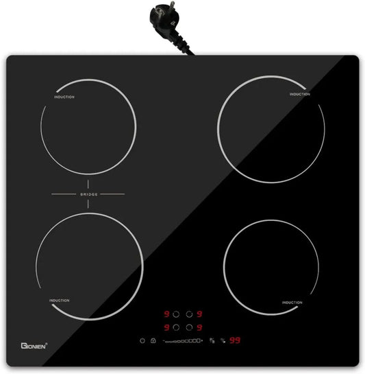 GIONIEN Placa de indução 16Amp, 60cm, 2800W, mesa de cozinha de indução, built-in, 4 placas de cozinha Mesa de cozinha, 2800W