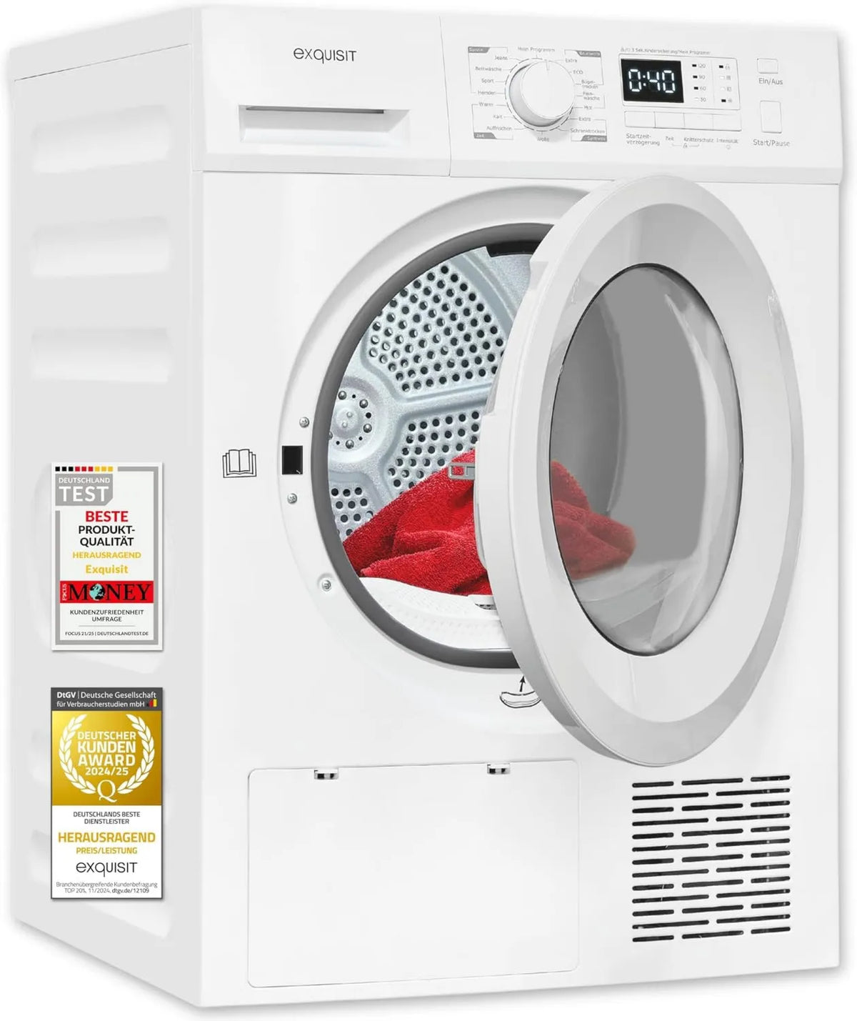 Exquisit Requintado TWP1001-030D Dryer, 16 programas, 10 kg, branco, Bomba de calor de secador requintado 10 kg 16 programas anti-frising LED