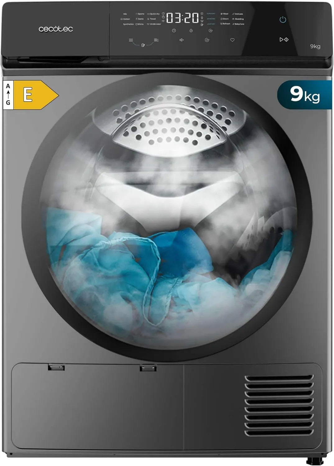 Cecotec Bolero DressCode Dryer, 15 programas, 9 kg, classe energética E, toque, aço inoxidável, tambor inoxidável, Cecotec 9Kg secador