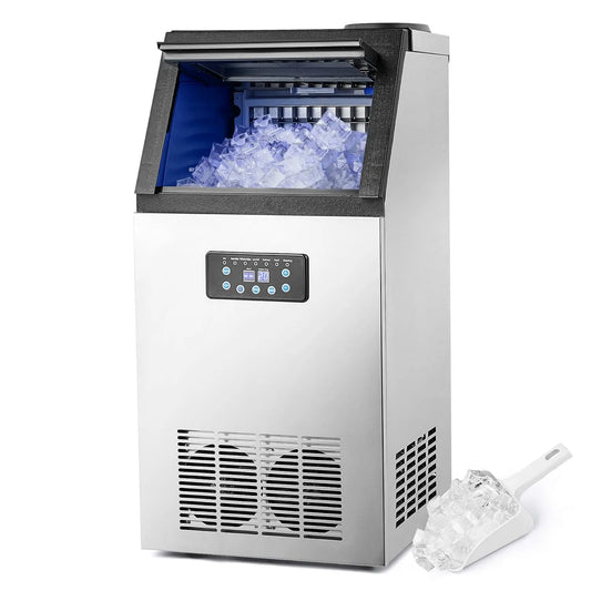 Máquina de gelo 73kg, 24h, 480W, ecrã LCD, profissional, restaurante, CREWORKS Máquina de gelo Comercial 480W 73kg