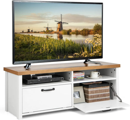 Generic 48' armário de TV, decoração da sala, 2 portas deslizantes e pé central multimídia para sala de estar ou quarto