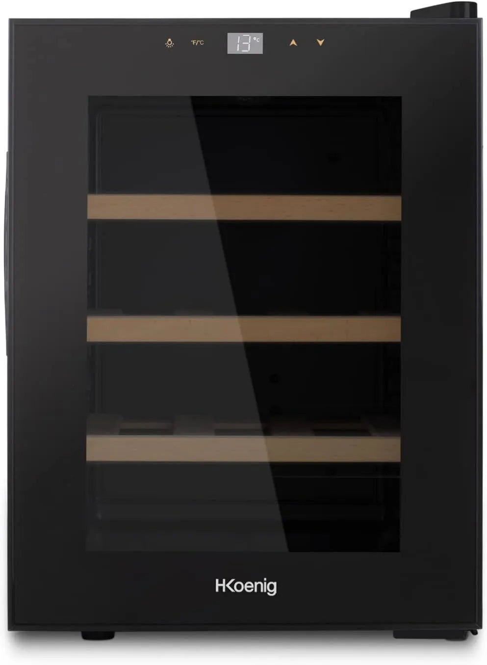 H.Koenig adega elétrica IDADE12, 31 L, 12 garrafas, 11 a 18 °C, profissional, silencioso, aço inoxidável, preto, silencioso, 3 prateleiras, Refrigerante