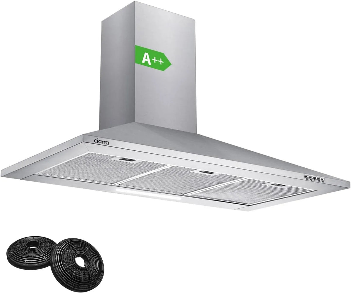 CIARRA CBCS9201 CBCF002x2 exaustor, 90 cm, 406 m3/h, 60 dB, classe energética A, capa de cozinha, evacuação e reciclagem, 3 velocidades