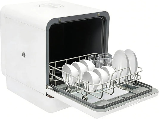 OUKANING Máquina de lavar loiça, 6 L, 4 programas, autónomo, tanque grande, tanque de água para 4-6, Standard, Intensivo, Rápido, Fruta