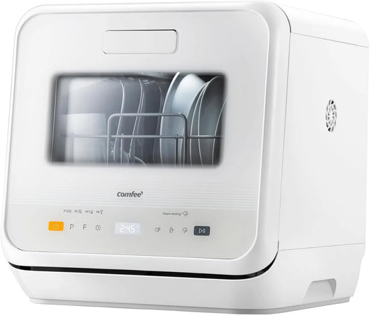 Máquina de lavar loiça 72H, 6 programas, vapor, branco, 72H armazenamento, Mini Máquina de lavar loiça Comfee, Sem Encanamento, Saída atrasada, Cuidados
