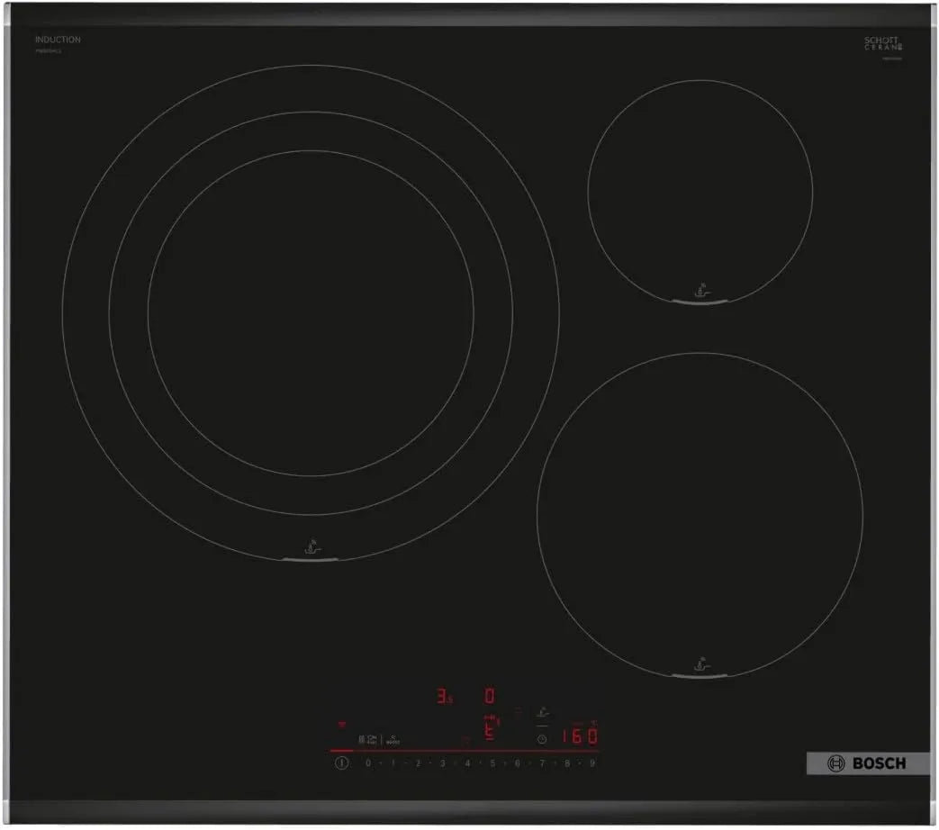 Bosch PID675HC1E Placa de indução, 60 cm, 3 lareiras, mesa de cozinha de indução, Home Connect, preto, PerfectFry Plus