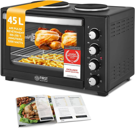 Forno elétrico de pizza, 45 L, 3200 W, revestimento anti-aderente, TZS First Austria