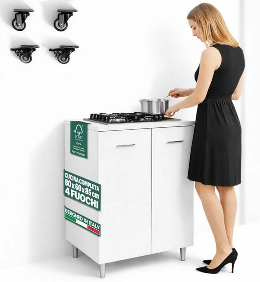Produto 4 bandeja de cozinha leve, Shally Dogan Cozinha completa de um bloco 80 x 60 x 85 cm, chapas de ferro fundido forte, montagem com pés fixos ou