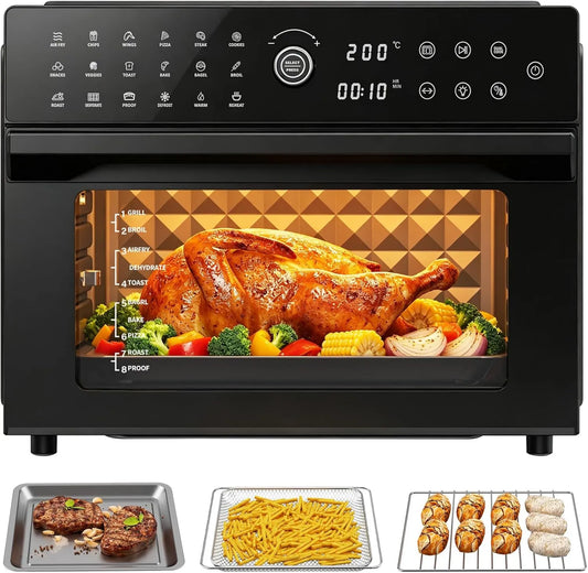 GUIVACI Forno elétrico, 30 L, 1800 W, 18 programas, toque, timer, Fryer de ar xxL 30L, 7 Acessórios e Livro de Receitas Incluído, 2 Modos de