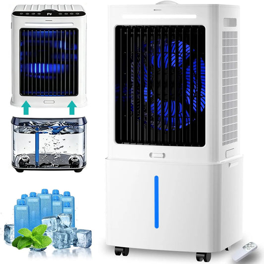 AnYaBinni Ar condicionado 3-em-1 12H, 30 L, 3000 m3/h, portátil, toque, temporizador, Ventilador e umidificador com chaves de alívio, 2 Pães de Gelo