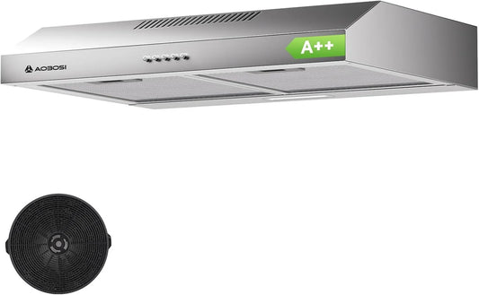 AAOBOSI exaustor, 60cm, 230m3/h, capa de cozinha, evacuação e reciclagem, iluminação LED, 3 velocidades, aço inoxidável, prata, 230m3, h Hood Sem