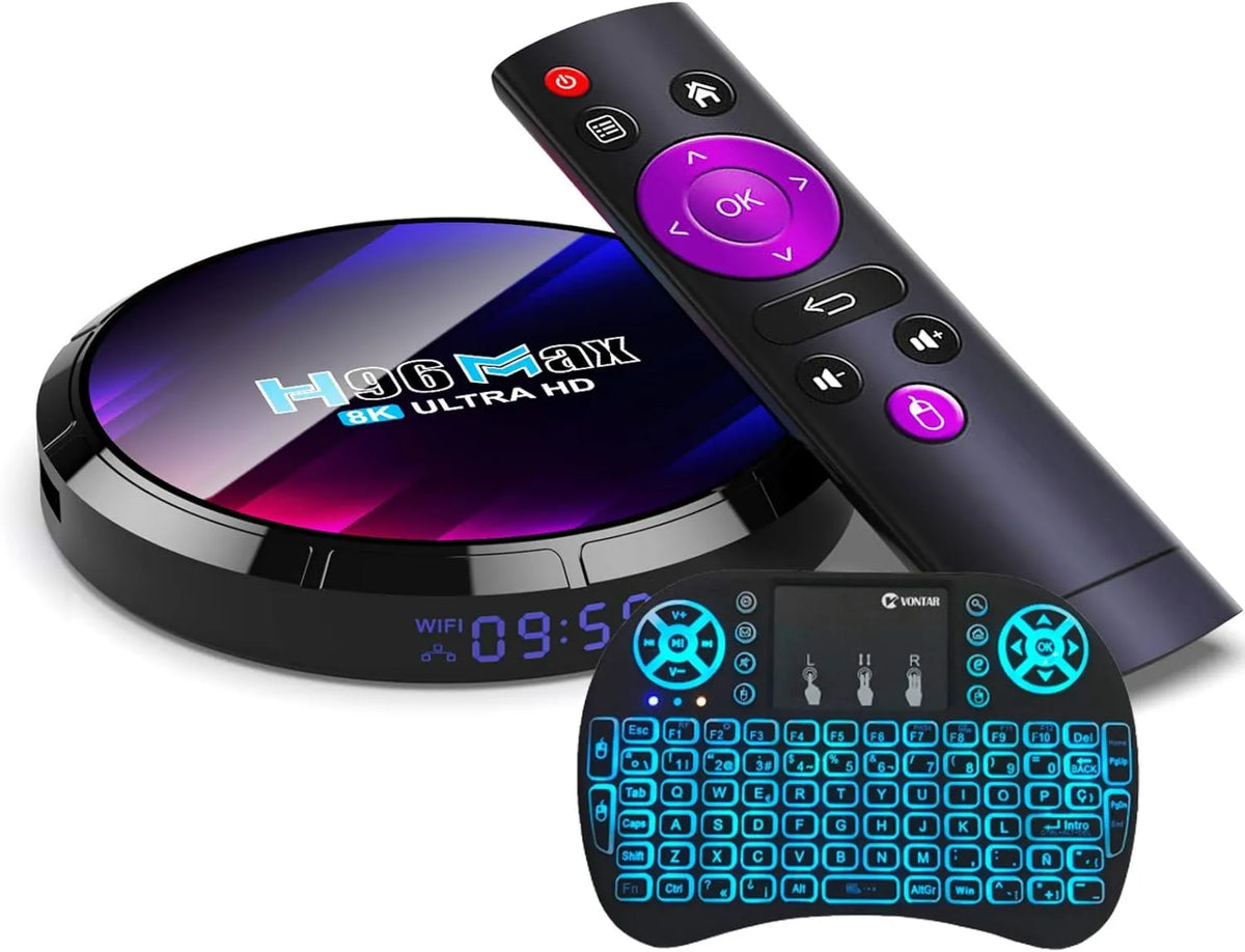 AMITVA Smart TV H96 2.4G, TV, 4K UHD, HDR, USB, Wi-Fi, Android OS, Max 4 GB 64 GB WiFi 6 5, 2gb+16gb, 0 com Mini Backlit do teclado