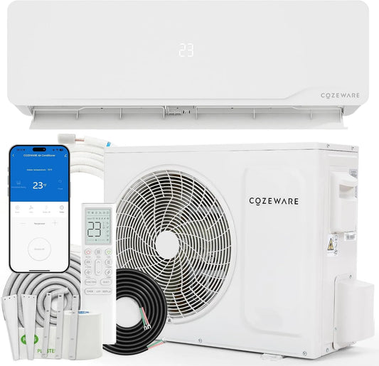 Cozeware Ar condicionado R32, 600 W, Wi-Fi, aplicação, branco, até 35m2, para Apartamento, Frigorífico R32, Ar condicionado Split 9000 BTU, Comando à distância