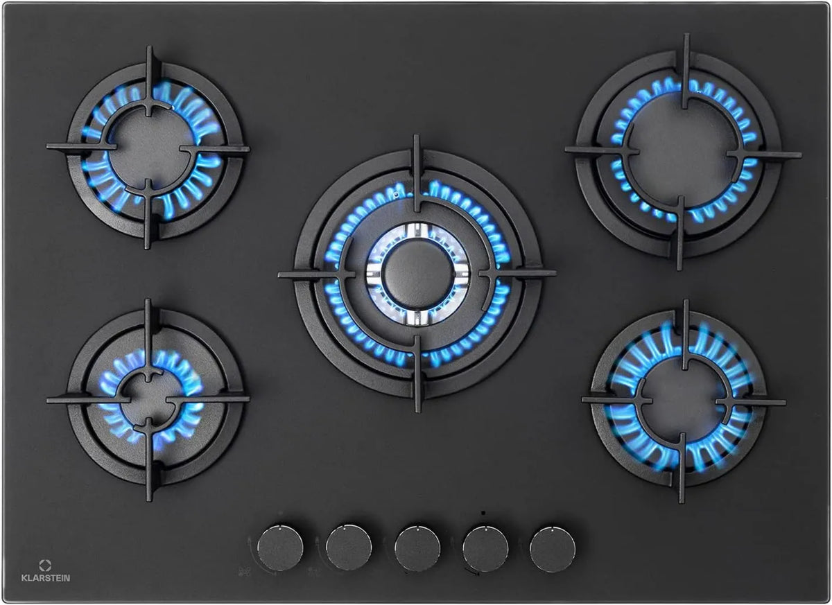KLARSTEIN Fogão com forno, 5 lareiras, 10400 W, encastrado, aço inoxidável, fogão a gás de 5 queimadores, fogãos GPL