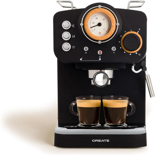 CREATE Produto máquina de café Expresso, CRIAR Thera RETRO e MTT RETRO, Mat preto, madeira