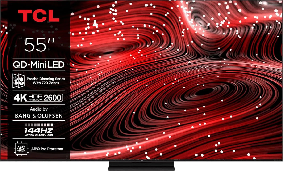 TCL Google 55C89K Smart TV, 144 Hz, TV, 4K UHD, HDR, Dolby Vision IQ & Atmos, 144Hz Motion Clarity Pro, ZeroBorderTM, CrystGlow WHVA Panel